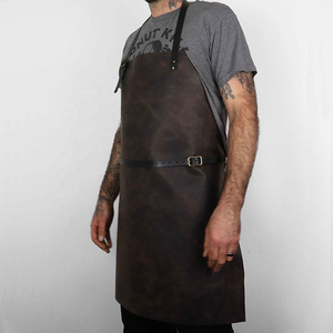 Delantal de soldadura de cuero dividido de vaca de alta calidad, delantal de Chef de cuero trasero, correa cruzada, delantal de trabajo de mezclilla para jardín, bolsillos con logotipo personalizado - Product Image 5