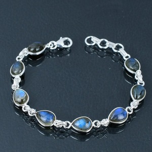 Women's Sterling Silver Boho Style Tennis <b>Bracelet</b> with <b>Labradorite</b> Gemstone Trendy Handmade Party Gift - Product Image 5