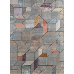 Alfombra Kavi Gris y Negra, Tejida a Mano con Lana, Bambú y Seda, Diseño Teoría del Caos, Geométrica, Boho, para el Hogar, Pasillo, Modelo Rectangular Esk-726 - Product Image 1