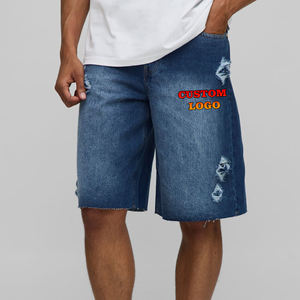 Haute qualité bleu clair Vintage lavé personnalisé Patchwork broderie Denim Shorts pour hommes été droite Knne longueur Shorts - Product Image 1