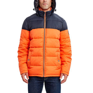 Vestes matelassées en toile de haute qualité pour hommes, best-seller, personnalisables, OEM, couleur orange à bulles, noir, col montant, logo sur le devant - Product Image 3