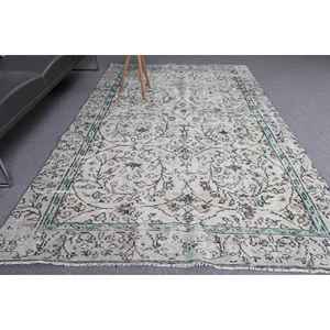 Alfombra Vintage de 5.1x8.9 pies, Alfombra Turca de Lana con Diseño de Patchwork Gris - Product Image 2