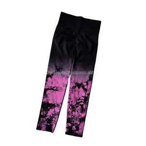 Leggings de yoga éco-responsables à taille haute, tie-dye, extensibles dans les quatre sens, en spandex/nylon, élastiques, pour le fitness et l'entraînement, vente en gros - Product Image 4