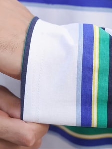 Camiseta de Manga Larga a Rayas Mixtas Casual para Hombre, Tela Jersey de Temporada Primavera/Otoño con Ligero Estiramiento, Cuello Redondo, Corte Regular - Product Image 5