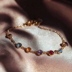 สร้อยข้อมือเพทายสีรุ้งหลากสีเครื่องประดับทองเหลืองตามสั่งผู้ผลิต OEM ODM - Product Image 1