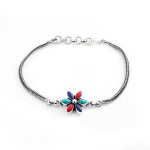 Sterling 925 Silver Wedding <b>Bracelet</b> Multi Gemstones Coral and Turquoise Gift for Her-Bangles Type - Product Image 3