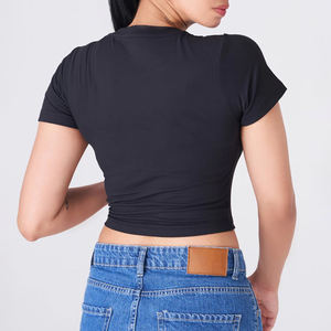 OEM T-shirts lourds 250gsm 100% coton pour fille Impression sérigraphique personnalisée Tops courts vierges T-shirt ajusté pour femmes - Product Image 2