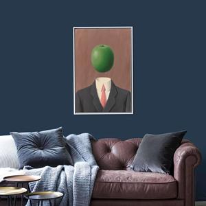 Toile d'art imprimée abstraite représentant un homme avec une tête en forme de pomme, encadrée de blanc - Product Image 1