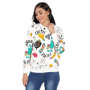 Sweats à capuche et sweat-shirt pour femmes à la mode axés sur l'exportation Premium élégant imprimé col rond Slim Fit sweat pour les femmes pas cher - Product Image 1