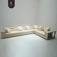 Canapé d'angle de luxe haut de gamme élégant en forme de L, ensemble de meubles modernes blancs pour villa, canapé Elefante en cuir véritable stylé