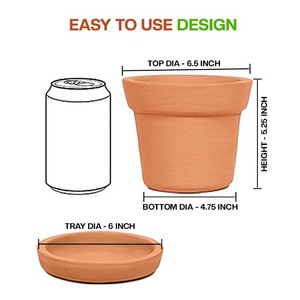 6 Inch Brown <b>Terracotta</b> <b>Plant</b> Container 1 Qt Flower <b>Pots</b> & Garden Planters for Home Stylish & Eco-Friendly - Product Image 2
