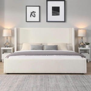 TRIHO-HB-074 Luxury King <b>Bed</b> Frame with 41.1" Tall Wingback Headboard, Elegant White Upholstered <b>Bed</b>, Solid Wood <b>Slats</b>, Modern - Product Image 1