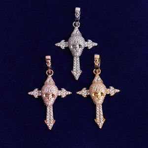 Bijoux de mode pendentif croix en or massif 10 carats faits à la main avec diamant rond véritable Moissanite plaqué or et certifié - Product Image 4