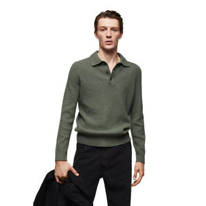 T-shirt polo sur mesure pour hommes col contrasté de couleur unie à manches longues 100% coton coupe ample imprimé personnalisé T-shirts pour hommes - Product Image 6