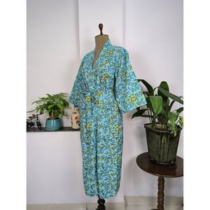 Bata de Casa Boho Estampada a Mano, Kimono Indio de Algodón Puro, Cubierta de Playa para Mamá y Maternidad, Color - Product Image 4