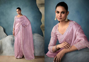 Saree modeste en soie de qualité supérieure avec dentelle lourde de diamant et blouse de travail lourde de broderie parfaite pour toutes les occasions - Product Image 5