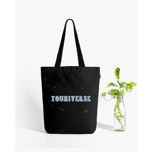 Sac fourre-tout à fermeture éclair Youniverse en cuir véritable, couleur unie, toile, nylon, PVC, polyester, broderie lettre, automne hiver printemps - Product Image 1