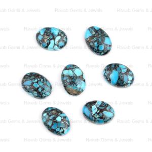 หินอัญมณีสีเทอร์ควอยซ์สไตล์ธิเบตทรงวงรีแบนราบ10X14มม. - Product Image 1