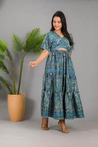 เดรสยาวสไตล์วินเทจของผู้หญิงเดรสยาวผ้าไหมเดรสชายหาดแนวโบฮีเมียนลำลองระบายอากาศและนุ่มพิมพ์ลายดอกไม้ฤดูร้อนสไตล์อินเดีย - Product Image 5