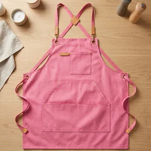 Delantal Rosa Ecológico sin Mangas, 100% Lona de Algodón, Estilo Clásico, Múltiples Bolsillos, para Cocina y Uso Diario - Product Image 1