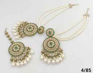 MOTIPEARL OVALSHAPE INDIEN PLAQUÉ OR BOUCLE D'OREILLE TRADITIONNELLE GOUTTE & PIERRE AVEC CHAINE MOTIPEARL & MANGTIKKA SET FEMME & FILLE - Product Image 3