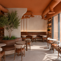 Ensemble de table et chaises de style méditerranéen en bois massif, canapé de style café de luxe, table et chaises pour restaurant, café, aire de restauration rapide