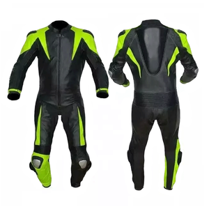 Combinaison de course de moto 1 pièce en cuir de vachette pour hommes Protection blindée CE Design personnalisé Combinaison de moto noire et verte - Product Image 1