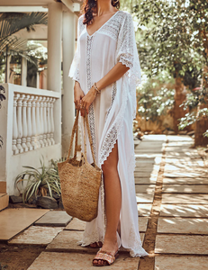 Beach Cover up Dress Women Cotton Lace Bathing Suit Swimsuit Cover Ups Summer Beach Wear <b>Kaftan</b> - Product Image 2