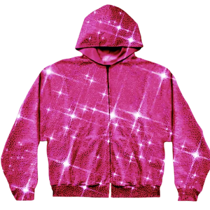 Sweat à capuche rose avec strass pour homme et femme, luxe, cristal, brillant, fermeture éclair, streetwear, hip hop, mode, diamant, automne, écologique - Product Image 1