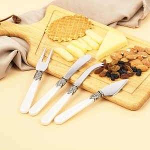 Wholesale Promotional Kitchen <b>Cheese</b> Knife <b>Set</b> <b>Cheese</b> Fruit Fork with Shovel Spoon and White handle - Product Image 4