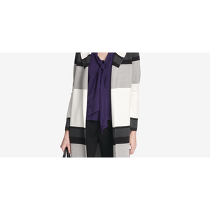 Maglione da Donna Calvin Klein Bianco Taglia Media con Blocchi di Colore, Traspirante, Stile da Ufficio per Inverno e Autunno, Lungo Davanti - Product Image 2