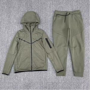 Ropa deportiva con logotipo personalizado, chándal de poliéster Tech Fleece con cremallera completa, Sudadera con capucha, conjunto de chándal para correr de dos piezas, chándal para hombre - Product Image 4