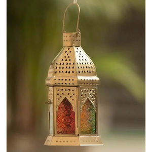 Faroles Modernos de Estilo Marroquí de Metal Dorado con Paneles de Vidrio Multicolores, Farol Decorativo Colgante Hecho a Mano para Decoración del Hogar - Product Image 6