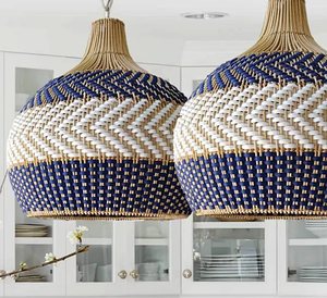 Newest Design Handwoven <b>Rattan</b> Pendant Lamp <b>Shade</b> Royal Blue Modern Design <b>Ceiling</b> <b>Light</b> Lamp Cover for Home Decor - Product Image 1