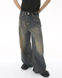 กางเกงยีนส์คุณภาพสูงสำหรับทุกเพศ, เสื้อผ้าแนวสตรีทย้อนยุคทรงหลวมสไตล์ลำลอง - Product Image 1