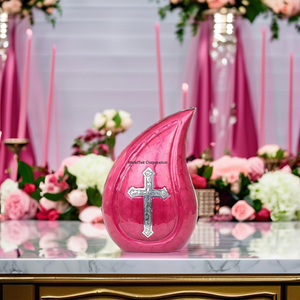 <b>Keepsake</b> <b>Ashes</b> Storing Teardrop Cremation Urns Cross Engraved Solid Alloy Metal Wholesale Price Funeral Decorative Tear Drop Urn - Product Image 5