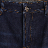 Jean en denim extensible bleu foncé coupe droite taille mi-haute en mélange de coton délavé pour homme, idéal pour l'été et le printemps, lavable au quotidien