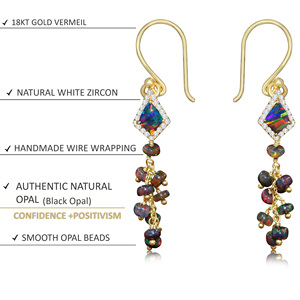 Pendientes de Plata de Ley 925 hechos a mano para mujer, racimo de cuentas de ópalo negro Natural, oro amarillo relleno, fiestas de oro de moda - Product Image 4