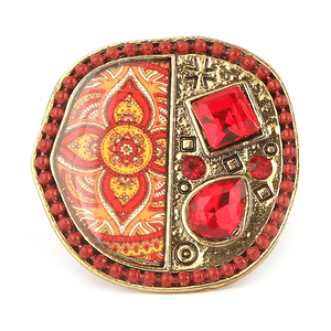Bague fantaisie pour femme - Dorée - Rouge - Product Image 2