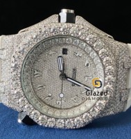 Reloj de pulsera para hombre, estilo hip hop, con diamantes brillantes redondos de corte brillante, cultivados en laboratorio, que pasan la prueba del probador, con esfera analógica de cristal de acero inoxidable.