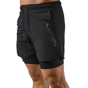 Nouvelle mode de rue hommes solide taille haute élastique 2 en 1 Double couche séchage rapide sport Fitness Jogging entraînement Shorts décontractés - Product Image 2