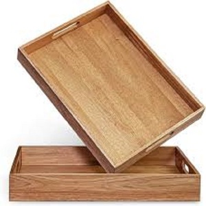 Prix le moins cher plateau de rangement en bois avec poignées réglables utilisation café nourriture dîner plateau en bois - Product Image 2