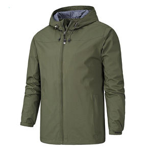 High Quality Coated Long <b>Thin</b> Men's Hooded <b>Waterproof</b> Windproof Soft Shell Nylon Rain <b>Jacket</b> Stand Custom Design Casual Winter - Product Image 2