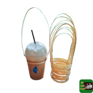 Portavasos de bambú hecho a mano Natural/estilo de flor de Jacinto técnica pintada soporte para bebidas de café para llevar Mango De Correa - Product Image 2