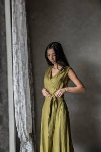 Fabricante de disfraces personalizado estampado de lino para mujer Primavera Verano elegante sin mangas vestido de mujer moda Casual suelto Maxi - Product Image 4