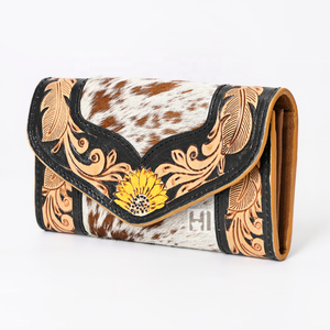 Cartera Trifold de Cuero Vacuno Estilo Bohemio Vintage, Hecha a Mano, con Protección RFID, para Mujer - Product Image 3