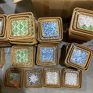 Plateau en rotin incrusté de nacre, rotin et coquillages pour service décoratif, Vietnam par 99 Gold Data - Ms Violet - Product Image 6