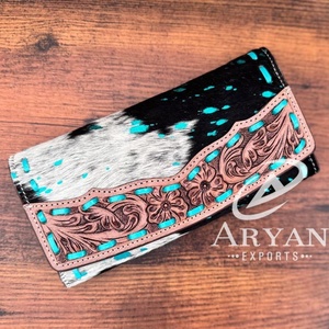 กระเป๋าสตางค์หนังแบบตะวันตกทำมือแกะสลักดีไซน์ใหม่กระเป๋าคลัทช์ใส่โทรศัพท์หนังวัวมีสไตล์ - Product Image 1