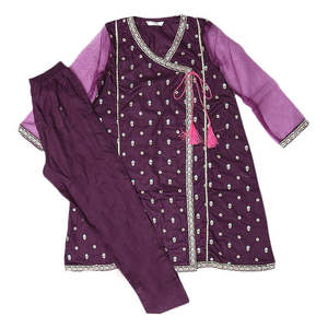 ชุดสูท 2 ชิ้นปักลายสำหรับเด็กผู้หญิง - สีม่วง - Product Image 3