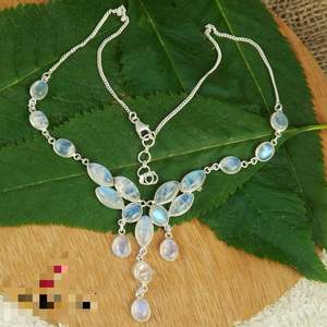 สร้อยคอมูนสโตนสีรุ้งธรรมชาติสีเงินล้วนสำหรับใส่ไปงานปาร์ตี้เครื่องประดับอัญมณีแบบหลวมของขวัญสายโซ่สำหรับเธอ - Product Image 3